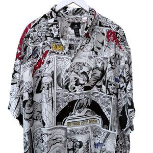 H&M SPIDERMAN Shirt Mens XXL Comics Novelty Print Short Sleeve Button Up Marvel